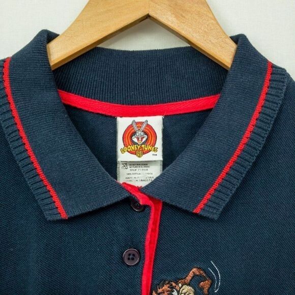 Vintage Looney Tunes TAZ Polo Collared T-Shirt FREEZE Y2K Warner Bros - Picture 3 of 7